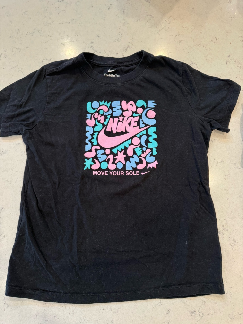Nike Black Short-Sleeve Tee with Pink & Teal Graphic